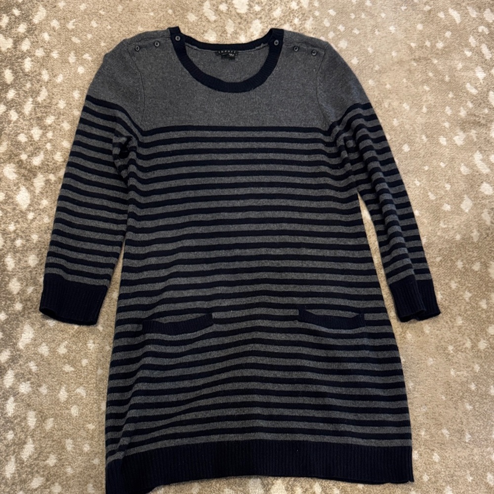 Theory Knit Charcoal and Navy Striped Sweater Dress / Tunic